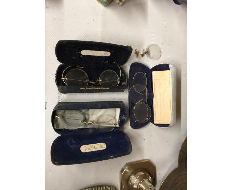 THREE AND A HALF PAIRS OF GOLD RIMMED VINTAGE GLASSES IN BOXES 