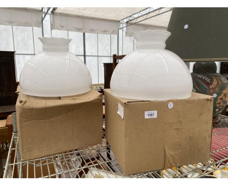 TWO VINTAGE AND RETRO WHITE GLASS LIGHT SHADES 