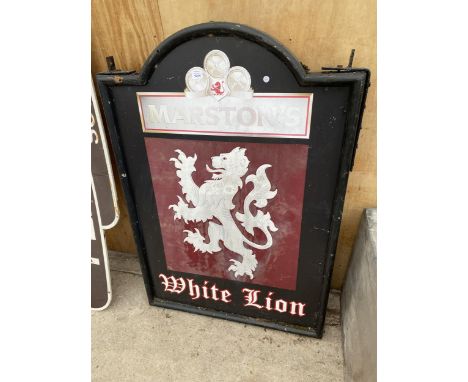 A VINTAGE MARSTONS WHITE LION PUB SIGN (130CMX90CM) 
