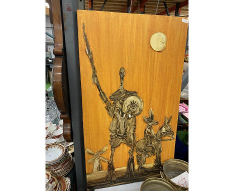 A MODERN 3D PAINTING OF A MAN ON DONKEY AND FURTHER FIGURE (A/F) AND A CANVAS PRINT OF A BAY HORSE 