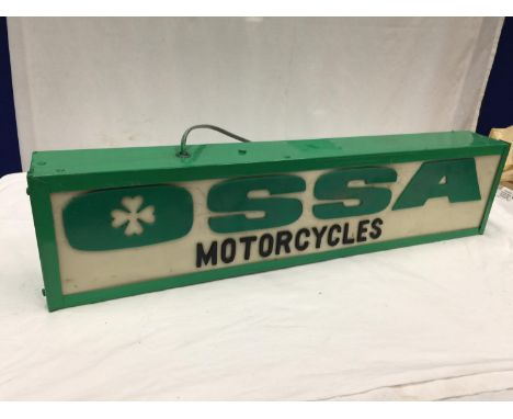 AN OSSA MOTORCYLES ILLUMINATED LIGHT BOX SIGN 77CM X 18CM X 10CM 