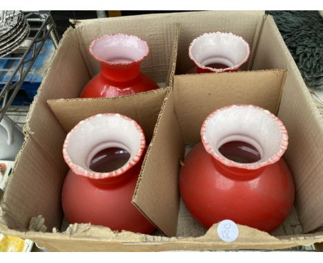 FOUR RETRO RED GLASS LIGHT SHADES 