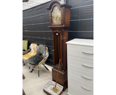 A MODERN BRASS FACED TRIPLE WEIGHT LONGCASE CLOCK WITH GLASS DOOR 