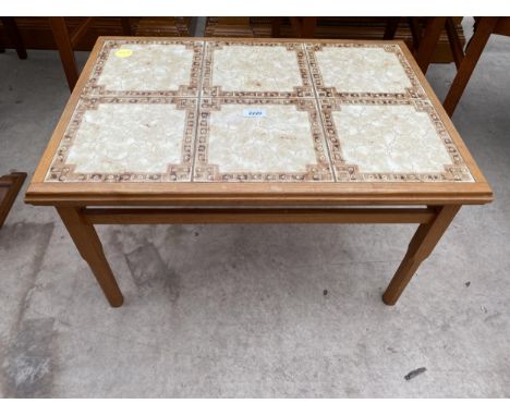 A RETRO TEAK TILE TOP COFFEE TABLE, 25 X 17" 