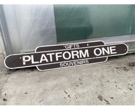 A VINTAGE 'PLATFORM ONE GIFTS AND SOUVENIRS SIGN (L:240CM) 