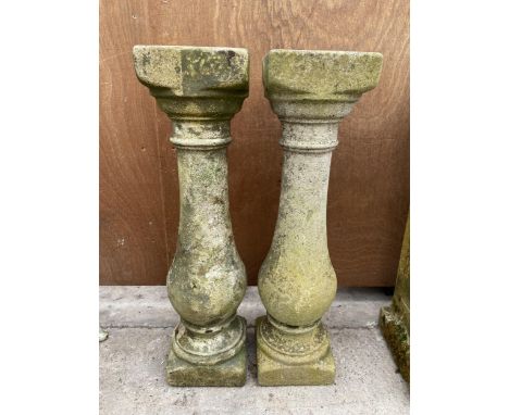 A PAIR OF RECONSTITUTED STONE PEDESTAL PLANT STANDS 