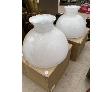 TWO DECORATIVE WHITE GLASS LIGHT SHADES 