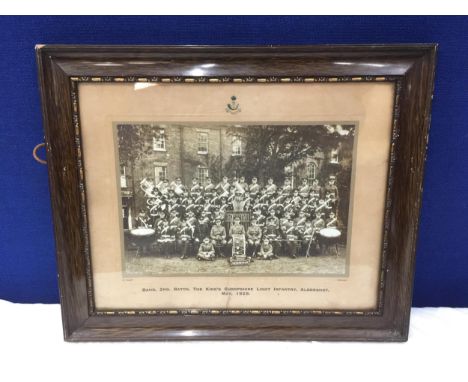 A FRAMED PHOTOGRAPH OF THE KING'S SHROPSHIRE LIGHT INFANTRY, ALDERSHOT DATED MAY 1929 