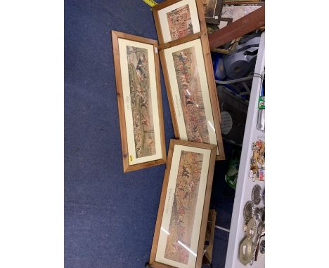 FOUR PINE FRAMED HUNTING PRINTS 