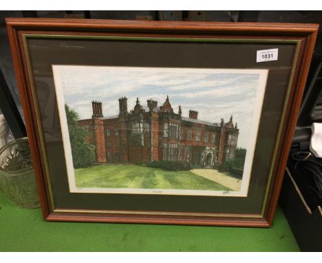 A FRAMED PRINT OF ARLEY HALL SIGNED LIMITED EDITION 3/100 