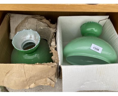 TWO RETRO GREEN GLASS LIGHT SHADES 