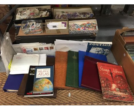 A LARGE QUANTITY OF STAMPS TO INCLUDE FIRST DAY COVERS, ROYAL MAIL SPECIAL STAMPS 1985 PLUS A NUMBER OF ALBUMS OF STAMPS 