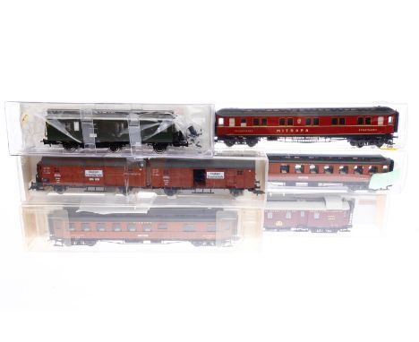 6 versch. Fleischmann Wagen, Spur H0, tw in OVP, meist Z 2-3
