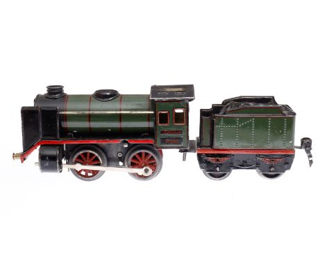 Märklin B-Dampflok R 880, Spur 0, Uhrwerk intakt, oliv/schwarz, mit Tender und kW, LS und gealterter Lack, Z 3