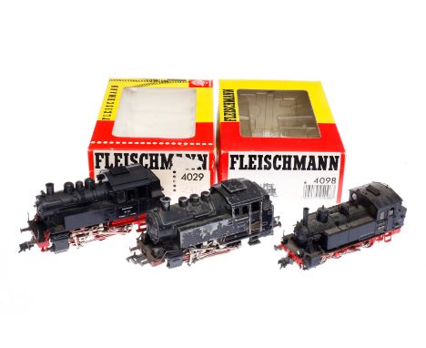 3 versch. Fleischmann Tenderlokomotiven, Spur H0, schwarz, 2 im Karton, Z 3