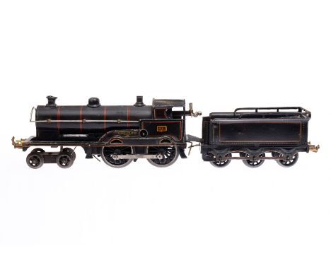 Bing engl. 2-B Dampflok ”George the Fifth” 2663, Spur 0, Uhrwerk intakt, schwarz, mit Tender, Bremse, v+r, langsam und schnel