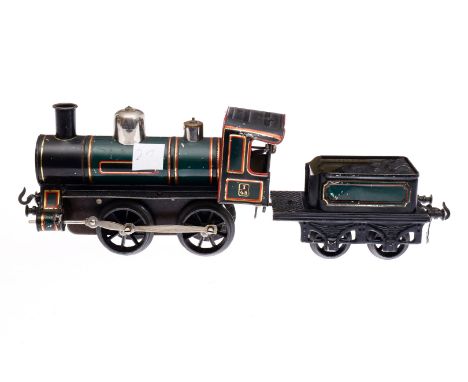 Bing B-Dampflok, Spur 1, uralt, Uhrwerk intakt, CL, mit Tender, Bremse und v+r, Z 4