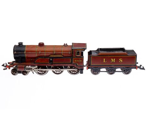 Bing engl. 2-C Dampflok ”Royal Scot 6508” 61/4737 LMS, Spur 0, Uhrwerk intakt, rotbraun/schwarz, mit Tender, Bremse, v+r, lan