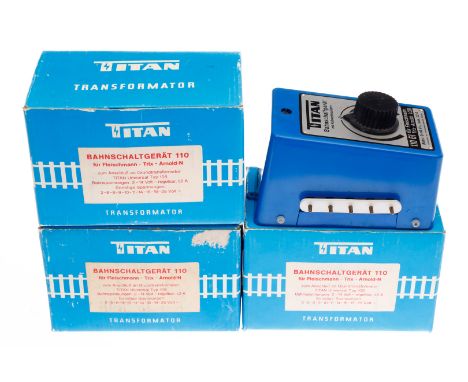3 Titan Bahnschaltgeräte 110 GI, 0-14 V, für Fleischmann, Trix, Arnold, LGB, Alterungsspuren, je im OK