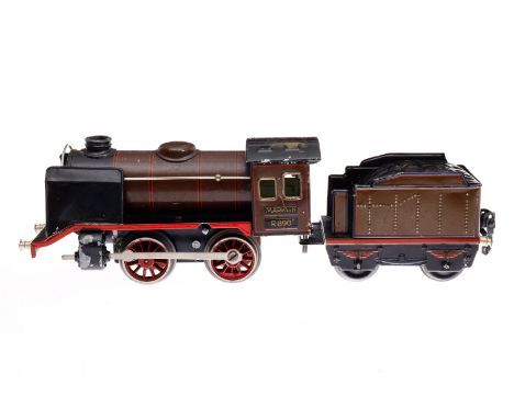 Märklin B-Dampflok R 890, Spur 0, Uhrwerk intakt, braun/schwarz, mit Tender, Z 4