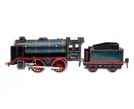 Märklin B-Dampflok R 910, Spur 0, Uhrwerk intakt, blau/schwarz, mit Tender und kW (1 lose), Führerhausdach rest., LS und geal