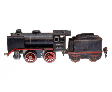 Märklin B-Dampflok R 880, Spur 0, Uhrwerk intakt, schwarz, mit Tender, NV, Z 4
