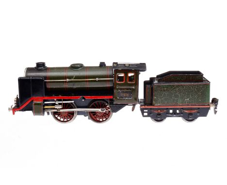 Märklin B-Dampflok R 920, Spur 0, Uhrwerk intakt, dunkelgrün/schwarz, mit Tender, Z 4