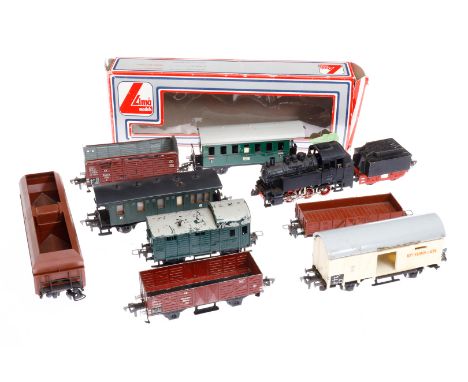 Konv. mit versch. Wagen, Tenderlok und Tender, Spur H0, darunter Fleischmann und Lima, Z 3