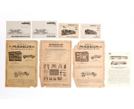 Konv. Märklin Gebrauchsanweisungen, darunter für Märklin H0-Lokomotiven, Triebwagen TW 970/TWE 930 und Baukasten-Fahrzeuge 11