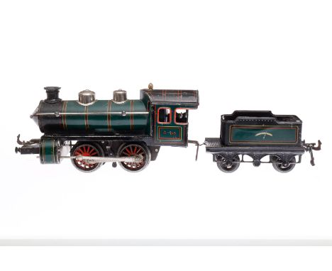 Bing B-Dampflok, Spur 0, uralt, Uhrwerk intakt, grün/schwarz, mit Tender, Bremse und v+r, LS und Alterungsspuren, Z 3