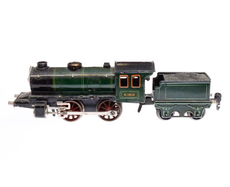Märklin B-Dampflok R 1050, Spur 0, Uhrwerk intakt, grün/schwarz, mit Tender, LS und gealterter Lack, Z 3
