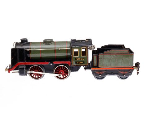 Märklin B-Dampflok R 900, Spur 0, Uhrwerk intakt, oliv/schwarz, mit Tender, Z 4