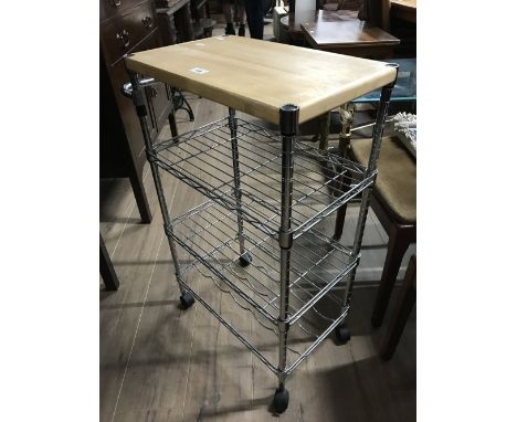 WICKER 3 SHELF STORAGE TROLLEY ON WHEELS WITH WOODEN TOP