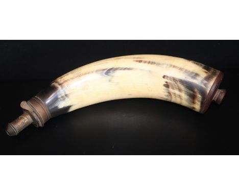 19thC Horn Powder Flask, Length 11 Inches 