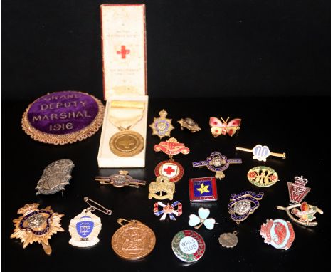 Mixed Lot Comprising Pin Badges To Include Butlins Margate 1956 & 1965, British Legion Enamel Badges, WWI Red Cross Medal 191