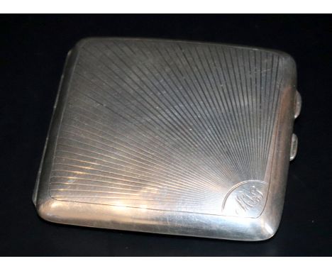 Solid Silver Cigarette Case, Sunburst Engraving To Front And Back, Fully Hallmarked For Birmingham A 1925, Makers Mark For Ma