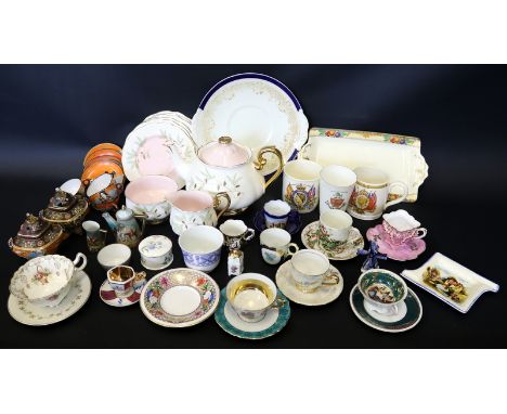 Box Of Misc Pottery And Collectables, Comprising Cups, Saucers, Teapot, Ornaments etc 