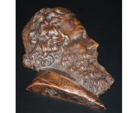 Rare Charles Darwin Portrait Bronzed Flat Back Wall Medallion With Impressed Lozenger Date Registration Mark, 4x3 Inches 