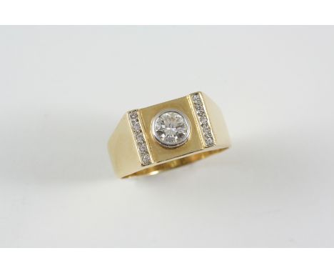 A DIAMOND AND 18CT. GOLD RING the 18ct. gold ring is centred with a brilliant-cut diamond weighing approximately 0.65 carats,