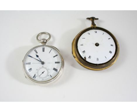 A GILT METAL PAIR CASED POCKET WATCH the white enamel dial with Roman numerals, hands missing, the movement signed Jas. Watso