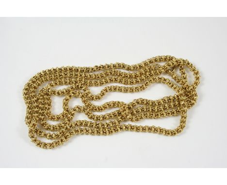 AN 18CT. GOLD FANCY LINK NECKLACE with bolt ring clasp, 106cm. long, 63 grams.