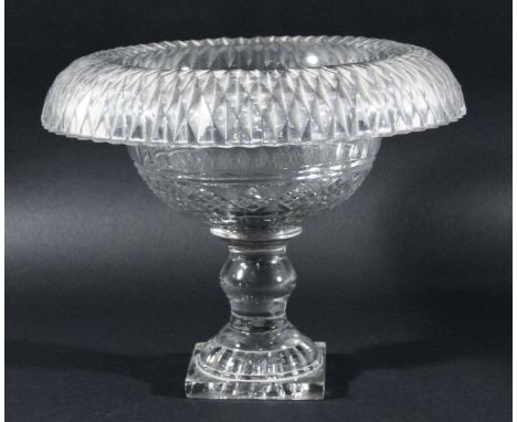 WATERFORD STYLE HELMET OF CENTREPIECE, late 18th century, of circular form with folded over rim, baluster stem and lemon sque