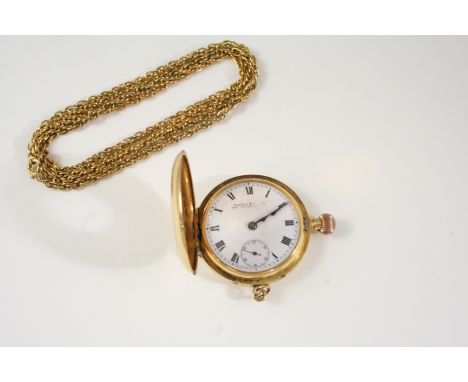 AN 18CT. GOLD HALF HUNTING CASED POCKET WATCH the white enamel dial signed Mappin & Webb Ltd., 220 Regent Street, with Roman 