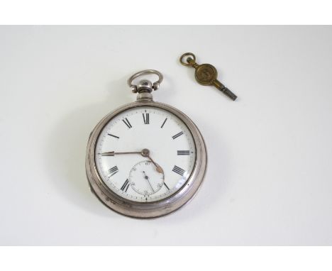 A SILVER PAIR CASED POCKET WATCH the white enamel dial with Roman numerals and subsidiary seconds dial, the movement signed J