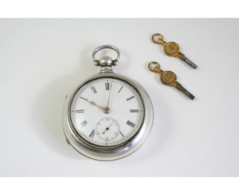 A SILVER PAIR CASED POCKET WATCH  the white enamel dial with Roman numerals and subsidiary seconds dial, the movement signed 
