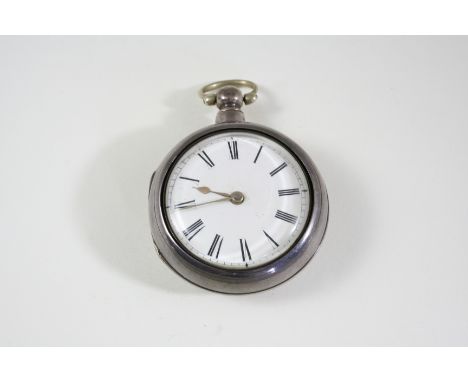 A SILVER PAIR CASED POCKET WATCH the white enamel dial with Roman numerals, the movement signed Greiner, Galasheis, hallmarke