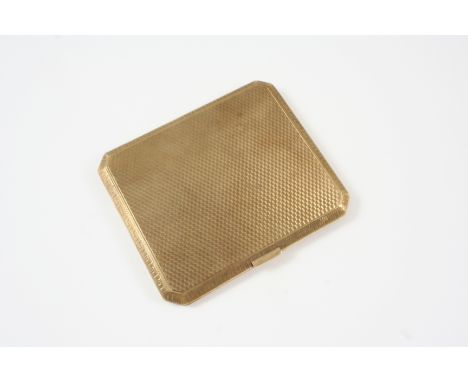 A 9CT. GOLD CIGARETTE CASE  of rectangular shape with engine turned decoration, hallmarked for Birmingham 1927, 7.5 x 9cm., 8