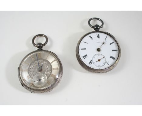 A SILVER OPEN FACED POCKET WATCH the silver foliate dial with Roman numerals and subsidiary seconds dial, hallmarked for Ches