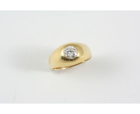 AN 18CT. GOLD RING mounted with a circular-cut diamond. Size L.