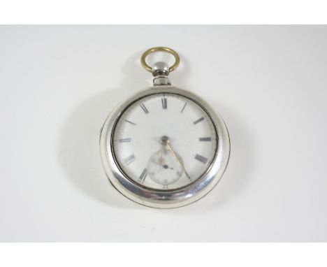 A SILVER PAIR CASED POCKET WATCH the white enamel dial with Roman numerals and subsidiary seconds dial, the movement signed J